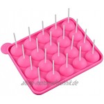 20 Hohlraum Formen Silikon Lollipop Tablett Größe 22.5 * 18 * 3 cm Kreis Durchmesser 4 cm hitzebeständig -40°C zu 230°C mit 20 Sticks Rosa