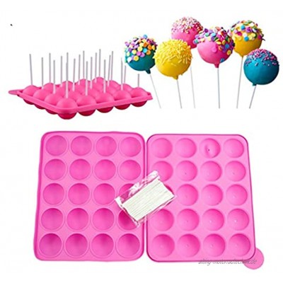 20 Hohlraum Formen Silikon Lollipop Tablett Größe 22.5 * 18 * 3 cm Kreis Durchmesser 4 cm hitzebeständig -40°C zu 230°C mit 20 Sticks Rosa