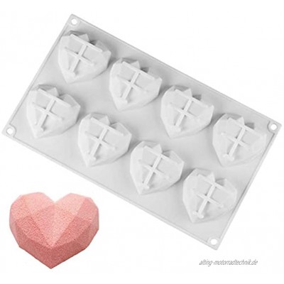 3D Diamant Herz Backform Herzen Silikonform mit 8 Mulden Diamant Herz Silikon Kuchenform Diamant Herzform Backwerkzeuge für DIY Süßwaren Geschenk