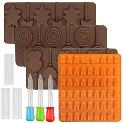 FineGood 4 Stück Lollipop-Schokoladenform Gummibärchen Süßigkeiten-Form Silikon-Eiswürfelformen Süßigkeiten-Backform mit 3 Pipetten
