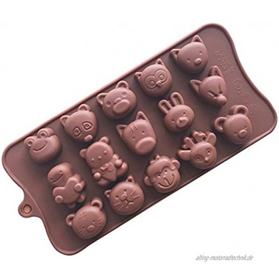Silikonform mit verschiedenen Tieren für Süßigkeiten Schokolade Backformen 15 Mulden
