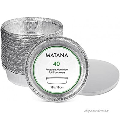 matana 40 Runde Aluschalen mit Deckel Perfekt zum Backen 800ml 18x18cm