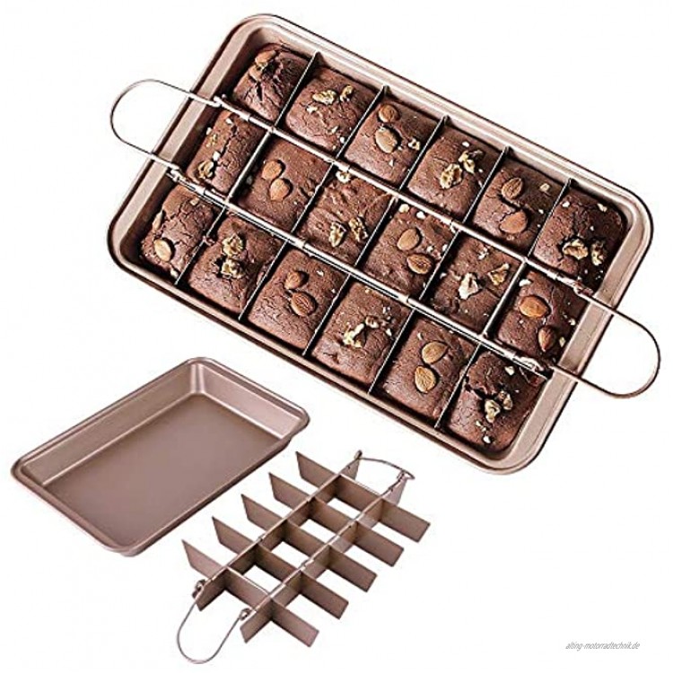 Brownie Pan Trennwände Blkthun Brownie Backform Antihaft-Kochgeschirr aus Karbonstahl mit 18 Vorgeschnittenen Backblech 30 x 20 x 5 cm