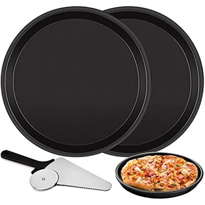2-teiliges Set Antihaft-Pizza-Backform Premium-Küche Deep Dish Round Pizza Tray Geschirrspüler Sicheres Backblech für die häusliche Küche Handgemachtes Pizza-Backgeschirr mit Pizzaschneider