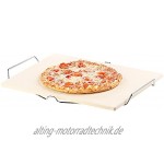 Cucina di Modena Pizzastein: Pizzastein mit Metallgestell rechteckig 38 x 30 cm feuerfester Ziegel