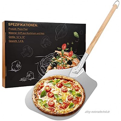 Pizzaschieber- Pizzaschaufel Professionellen Aluminium pizzaheber -90 cm mit großzügiger Auflagefläche 30,5x35,5 cm Extra Lang Abnehmbarer Holzgrif