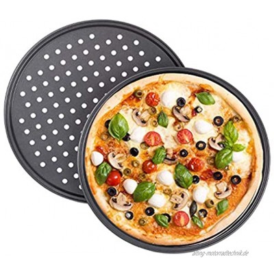 Tiamu Pizzablech aus Kohlenstoffstahl 2er Set Pizza-Backblech mit Löchern rund perforiert 28cm