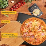 BOMEON Pizzastein für Backofen und Gasgrill Cordierit glasiert Antihaft 38 x 30 cm rechteckiger Pizzastein Set mit Bambus – Pizzaschieber Pizzastein für knusprigen Pizza wie vom Italiener