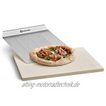 BURNHARD Pizzastein und Pizzaschaufel für Backofen Gasgrill & Holzkohlegrill aus Cordierit und Edelstahl für Brot Flammkuchen & Pizza rechteckig 38 x 30 x 1,5 cm