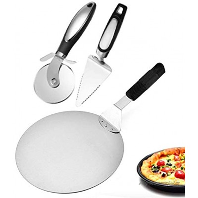 Pizza Spatula Set Pizza Peel+Pizza Cutter+Pizza Shovel Set of 3 Round Pizza Paddle Shovel Cutter Wheel Cake Lifter Server 430 Stainless Steel for Homemade Baking 10" Round