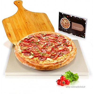 Pizzastein für Backofen und Gasgrill Pizza Set mit Pizza Stone rechteckig in Cordierit Pizzaschieber und Rezept Kochwerkzeug für Pizza Torten Gebäck Steak Exquisite Verpackung Ideales Geschenk