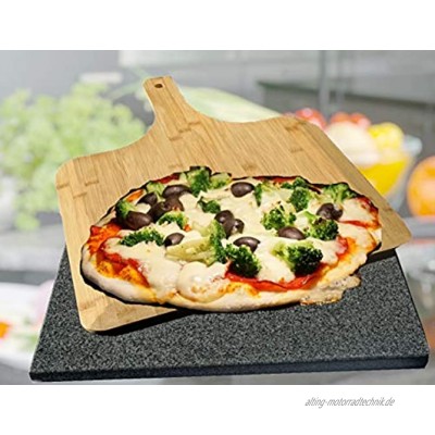 XXL Pizza-Set Pizzastein aus Granit L + Bambus Pizzaschieber + 2kg Pizzamehl