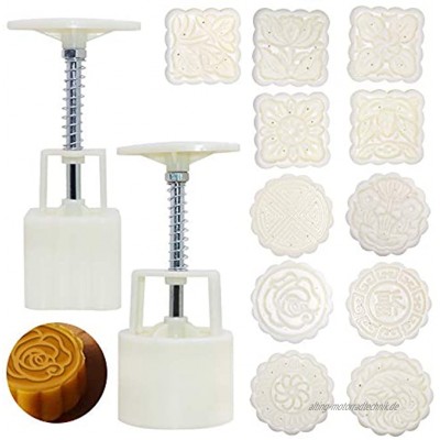 SENHAI 2 Sets Mondkuchenformpressen mit 11 Stempeln runde Blumen und quadratische Blumendekorationswerkzeuge zum Backen DIY Kuchen Kekse Dessert