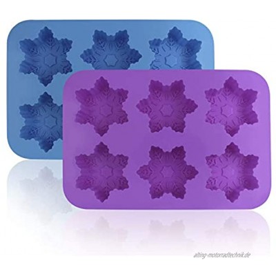 Silikon Schneeflocke Formen FineGood 2 Stück Kuchen Schokolade Pudding Jelly Seife Muffin Tabletts für Küche Backen Dekoration 6-cavity – Blau Violett