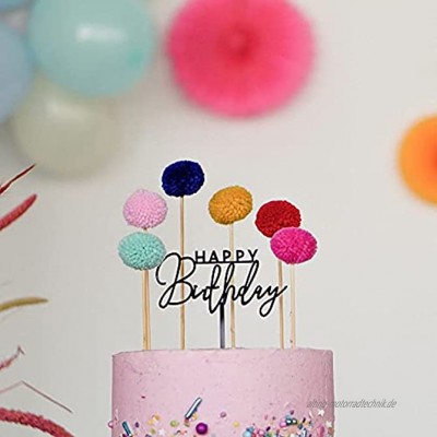 BACKHELDEN® Premium Cake Topper “Happy Birthday” Set mit Tortenstecker & 6 bunten Pompons | ideale Geburtstagsdeko für Torten & Kuchen | perfekt für Kindergeburtstage | wiederverwendbar