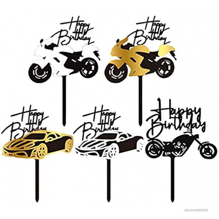 Daimay 10 Stück Motorrad Acryl Happy Birthday Kuchen Topper Tortenaufsatz Geburtstagsfeier Motorradform Dekorationszubehör für Geburtstagskuchen des Männer oder den Eines Jungen
