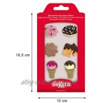 dekora Cupcake und Tortendeko Essbar | 6 Mini Icing Zuckerfiguren mit Süßigkeiten Mehrfarbig Klein
