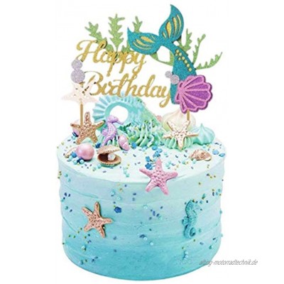 Glitzer Meerjungfrau Kuchen-Dekoration Happy Birthday Kuchen Picks für Meerjungfrauen Babyparty Geburtstagsparty