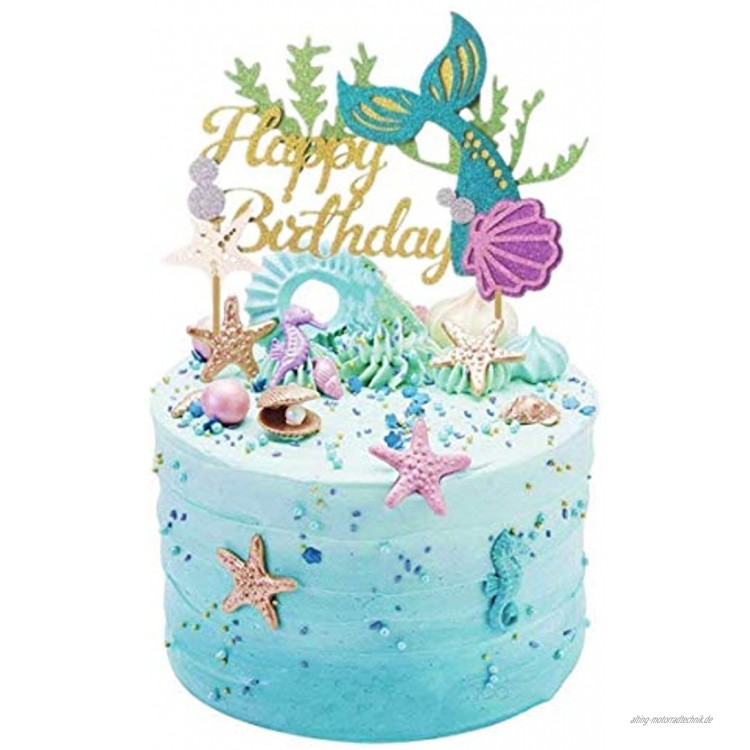 Glitzer Meerjungfrau Kuchen-Dekoration Happy Birthday Kuchen Picks für Meerjungfrauen Babyparty Geburtstagsparty