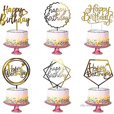 IHUIXINHE Gold Cake Topper Set Doppelseitiger Acrylglitter Glod Glitter Letters Happy Birthday und Love Star Kuchendekoration für Kinder oder Erwachsene 24er Pack