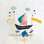 Jixista Tortendeko Geburtstag Blaues Schiff mit weißen Segelverzierungen Segelfahne Cake Topper Tortendekoration kuchendeko Happy Birthday Cake Topper für Kinder Mädchen Junge 12pcs