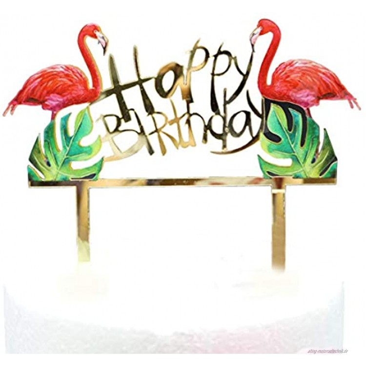 Sonsmer Flamingos „Happy Birthday“-Kuchendekoration Acryl-Flamingos für Geburtstag glitzernd zum ersten Geburtstag Cupcake-Topper Kerzenalternative Partyzubehör