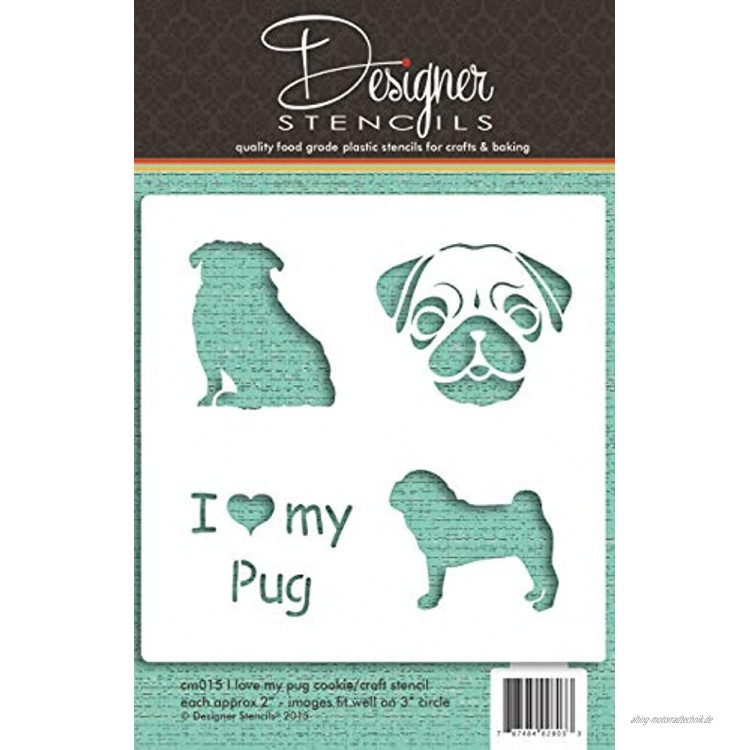 Designer Stencils Schablone mit Aufschrift I Love My Pug