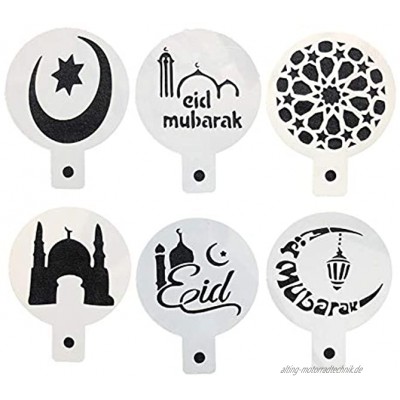 NIU MANG Ramadan Eid Mubarak-Lampen-Design Kaffee-Schablonen Kuchen-Vorlage Werkzeug 6 Stück