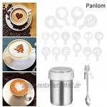 Panlom® Puderzucker- Kakaostreuer aus Edelstahl + 16 x Cappuccino-Kaffee-Schablonen