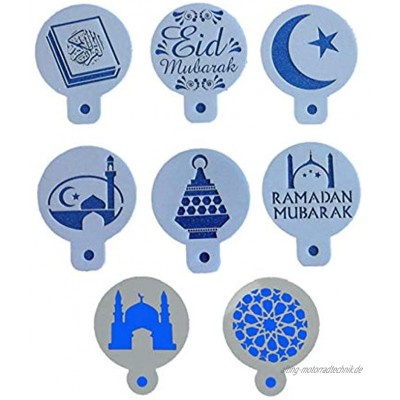qianele 8 Stück Set Eid Mubarak Ramadan Design Kaffeeschablonen Backen Cupcake Ramadan Dekoration Werkzeuge Keks Mousse Kuchen Vorlage