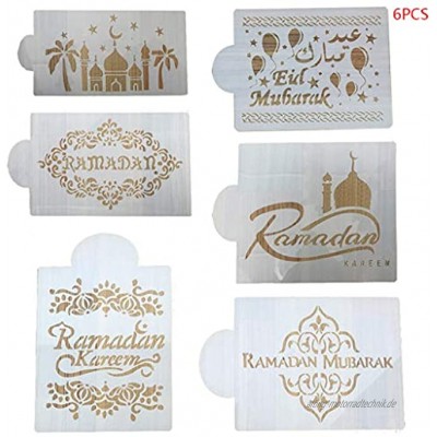 S-TROUBLE 6 Stück Set Eid Mubarak Ramadan Kaffee Blumenspray Schablonen Kuchen Dekorieren DIY Vorlage Zuckerpulver Sieb